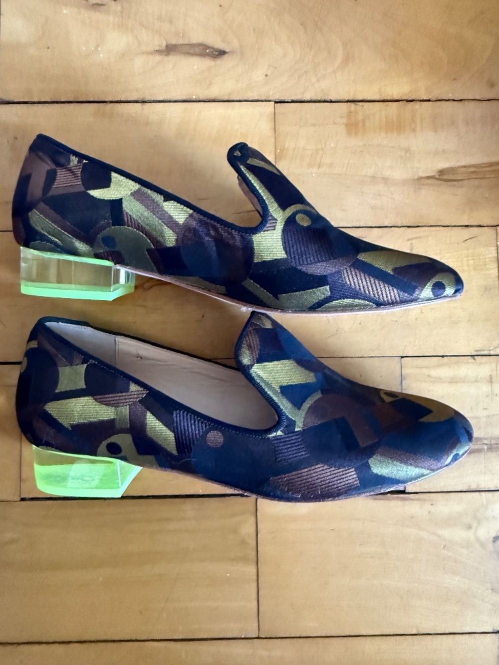 Mellow Yellow Paris "Temtou" Green Geometric Loafers 36 NWT